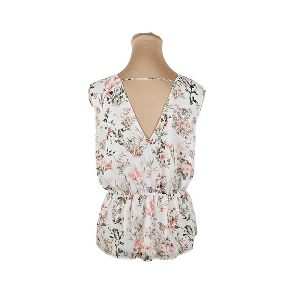 RW & Co White Floral Flowy Lightweight Waist Cinch Blouse Sz S - Picture 5 of 10